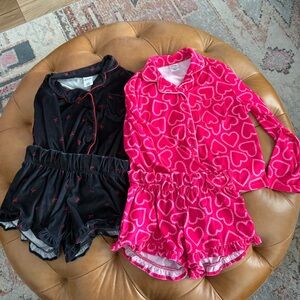 Bundle of two girls pajama shorts sets.